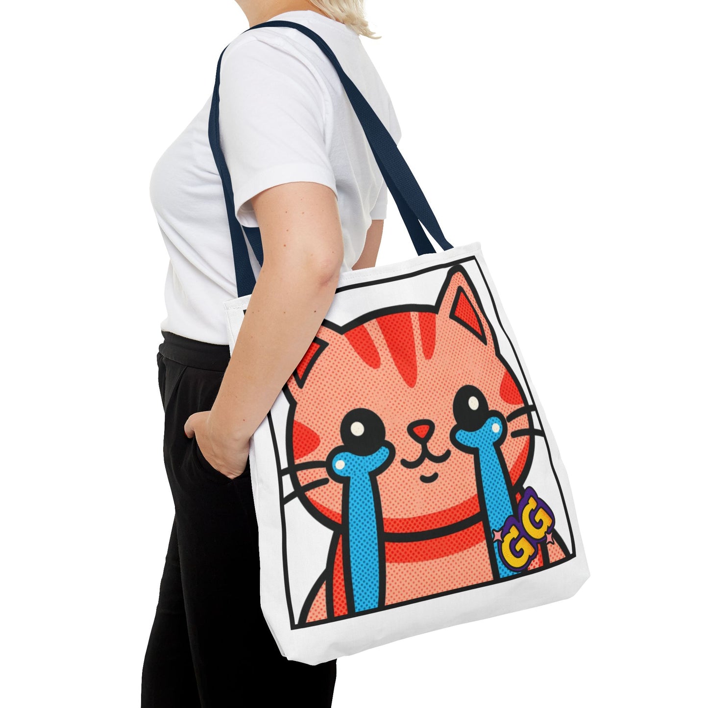Good Game Tears of Joy - Cute Crying Cat Tote Bag – Kawaii Pop Art Cat Emote GG