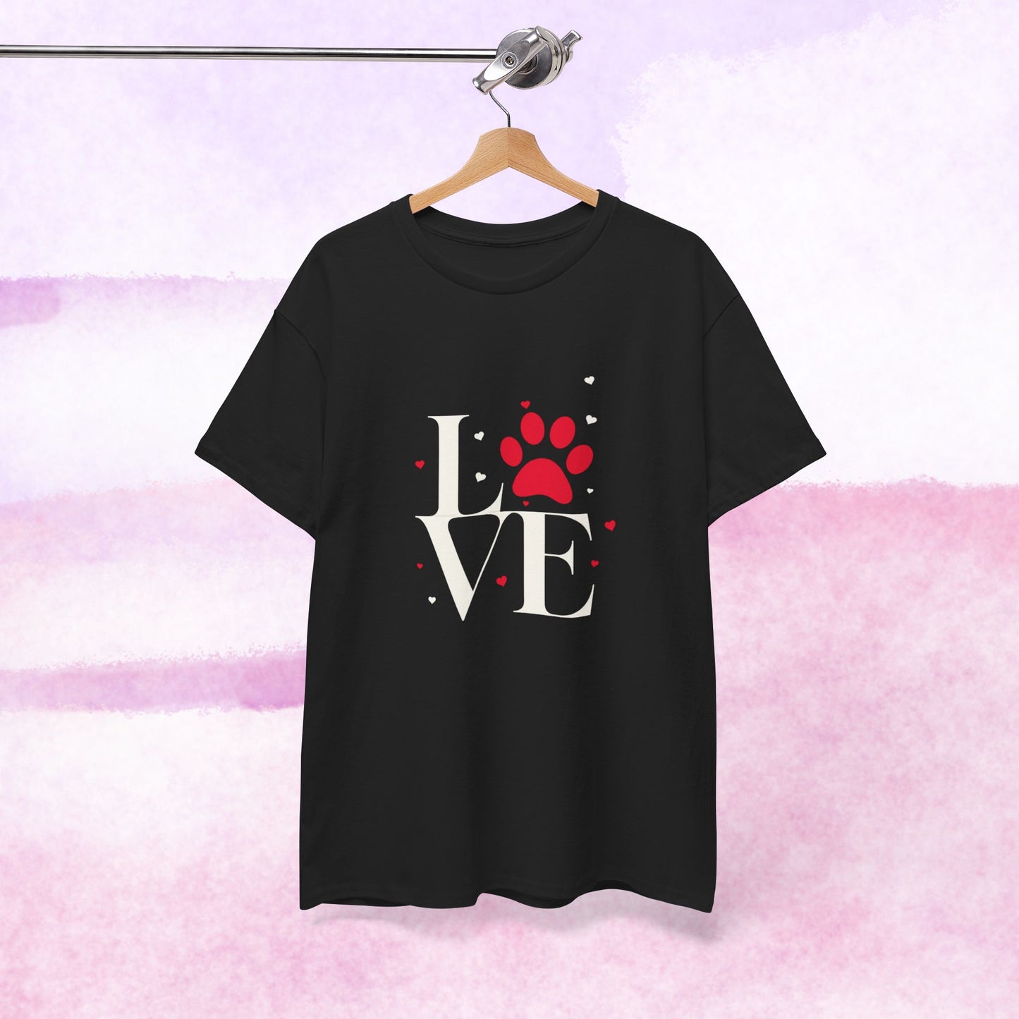 Love Paw T-Shirt — Cute Red Paw Print "LOVE" Graphic Tee for Pet Lovers