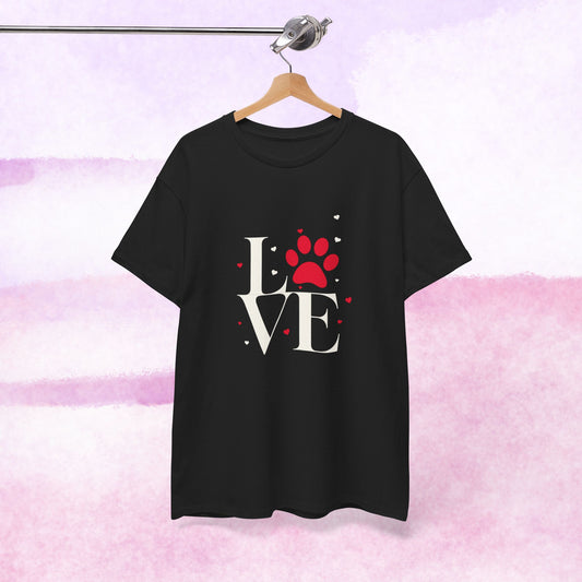 Love Paw T-Shirt — Cute Red Paw Print "LOVE" Graphic Tee for Pet Lovers