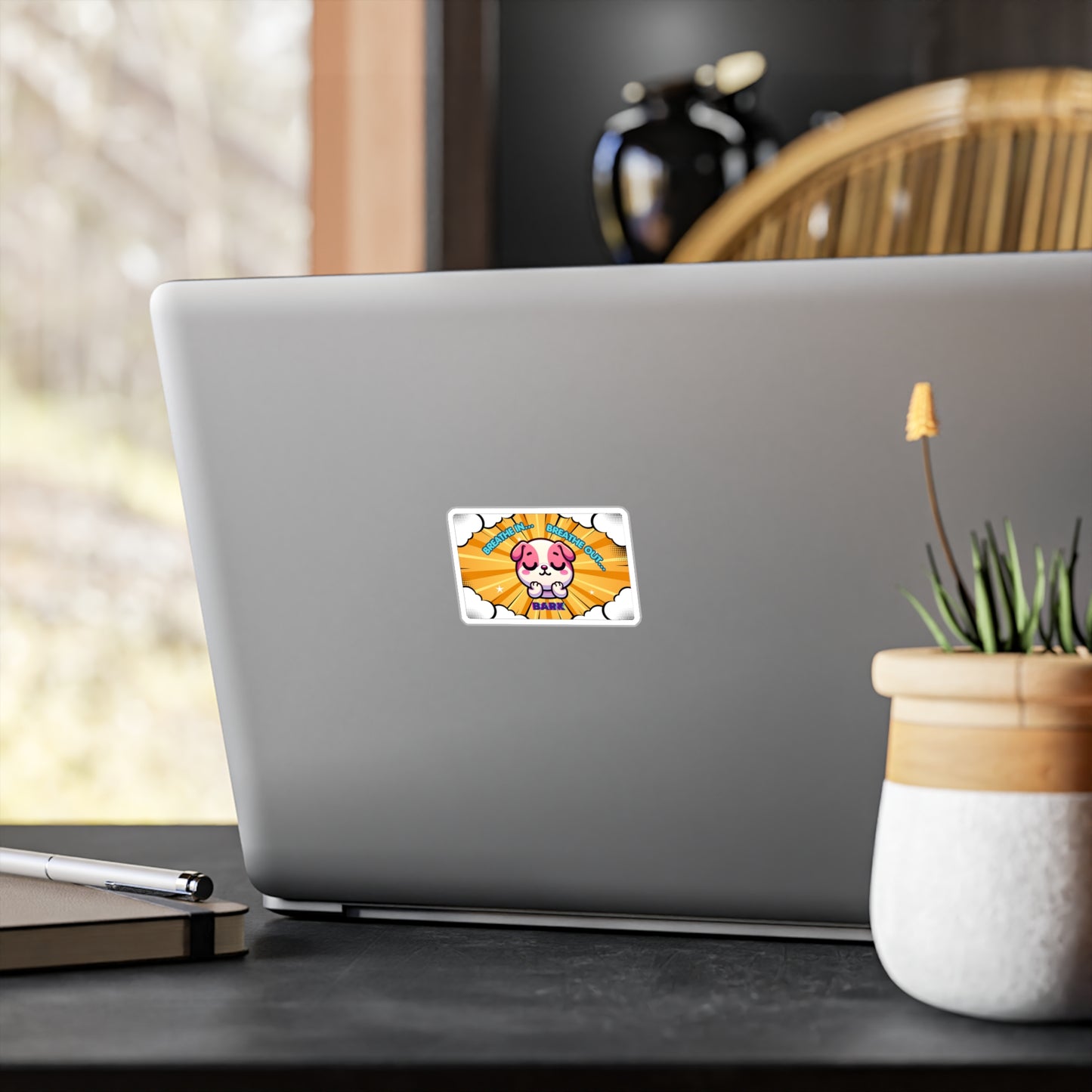 Stay Calm Pink Bulldog Emote 'Breath In... Breath Out... Bark' Vinyl Decal