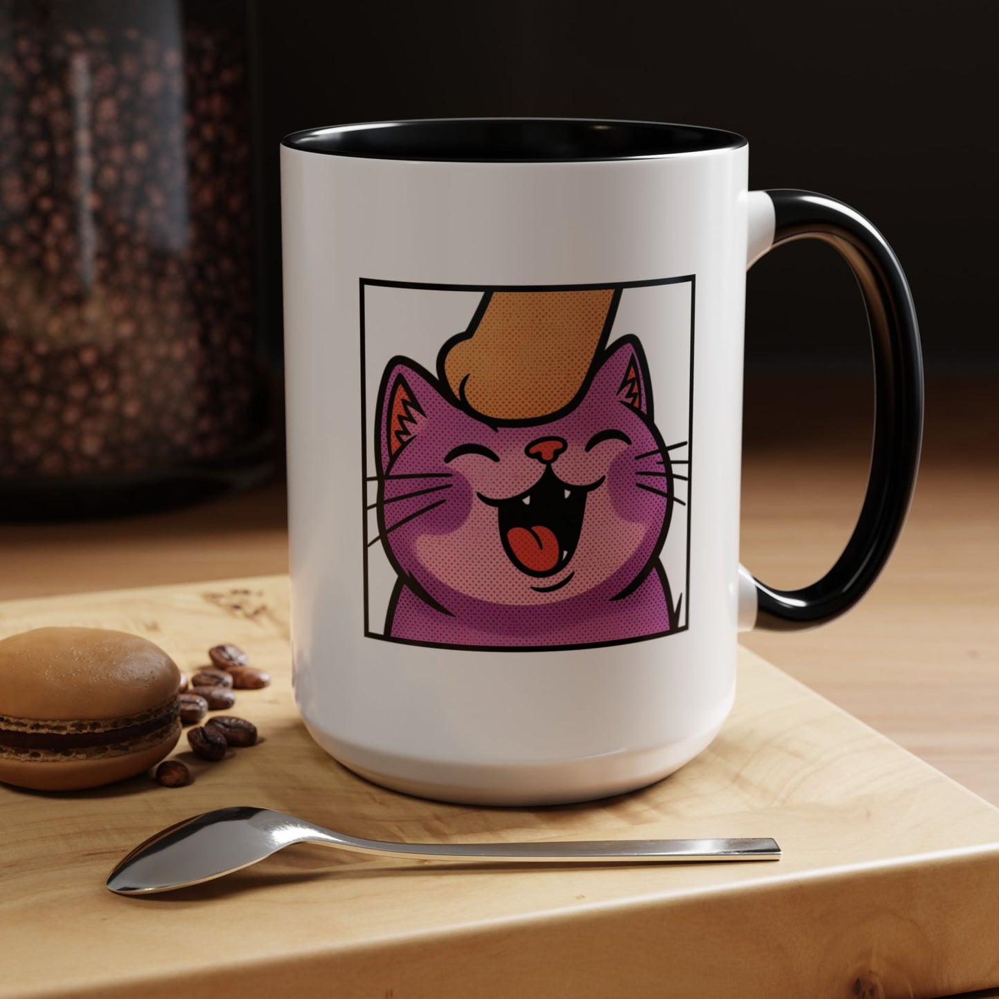 Pet Me, Purrfectly Happy Twitch Emote Cat Accent Coffee Mug – Cute Smiling Cat Illustration (11/15oz)