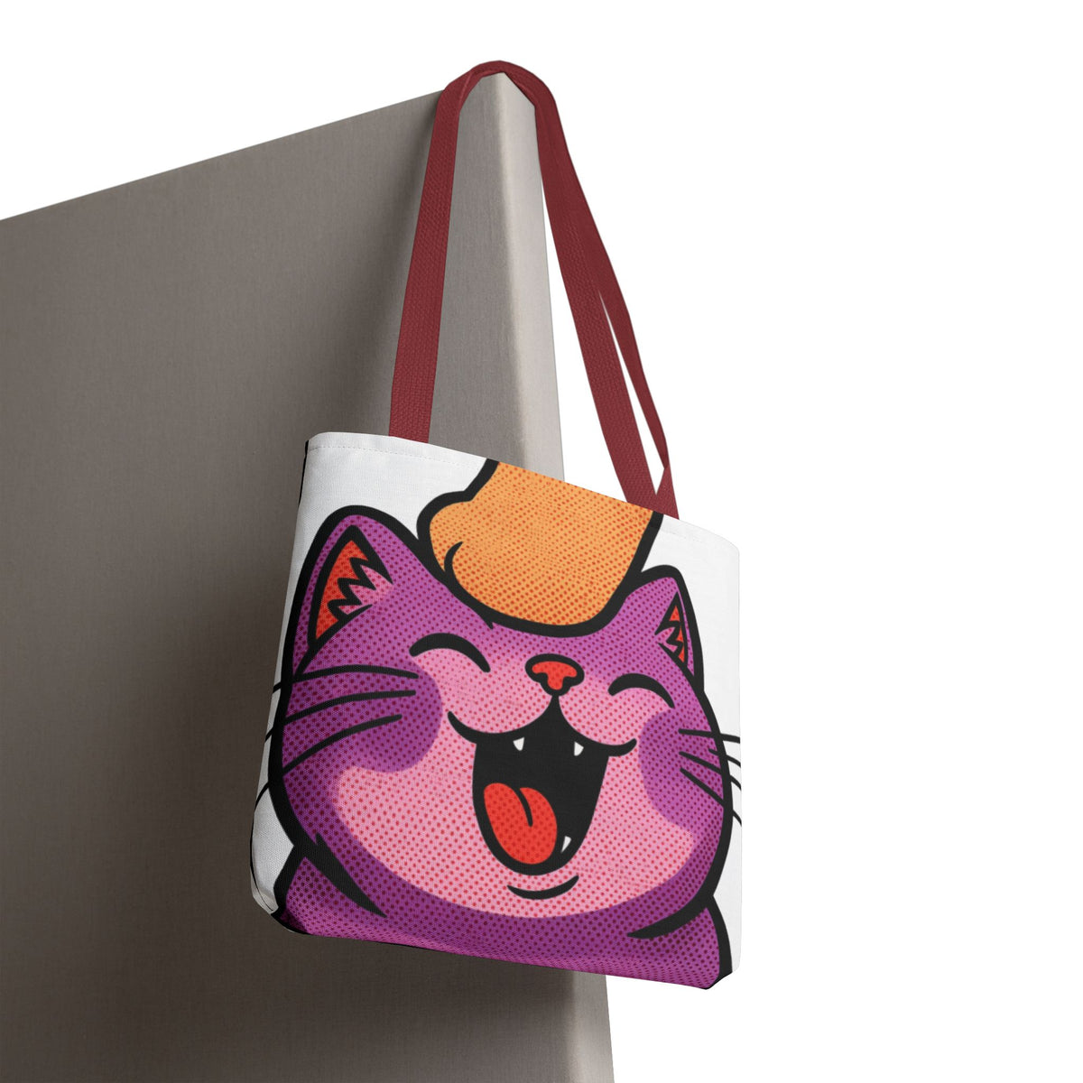 Happy Purple Cat Tote Bag — Cute Kawaii Cat Face AOP Tote