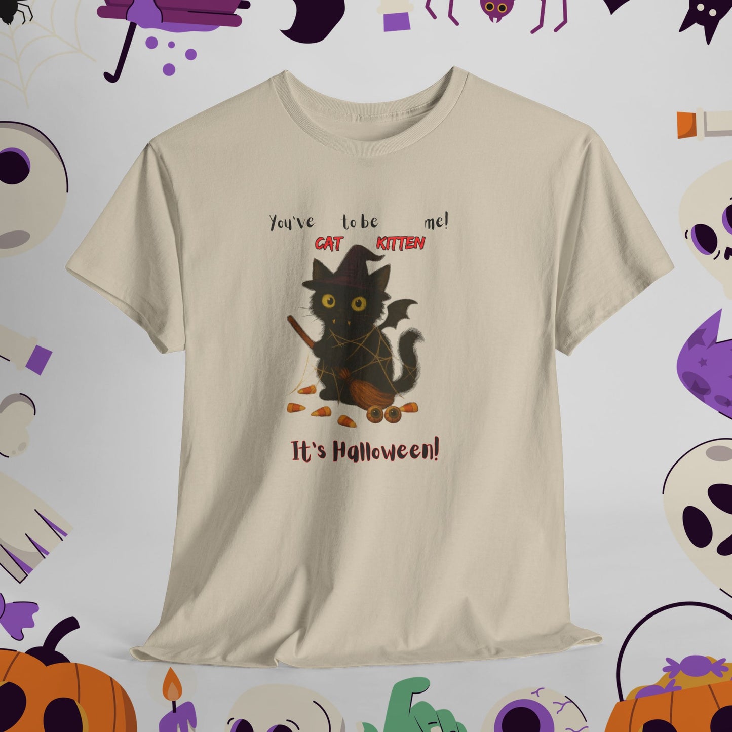 You've Cat to be Kitten me! Halloween Cat T-Shirt, Cozy Graphic Tee, Unisex Cotton Tee, Spooky Season Apparel, Gift for Cat Lovers, Halloween Costume Top
