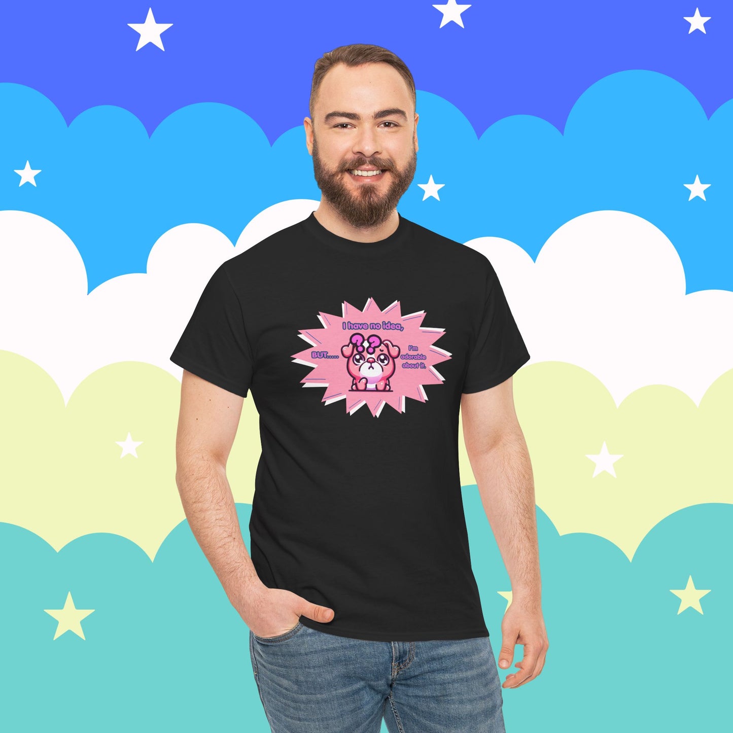 Confused Pink Bulldog Tee — "I Have No Idea, But... I'm Adorable About It."