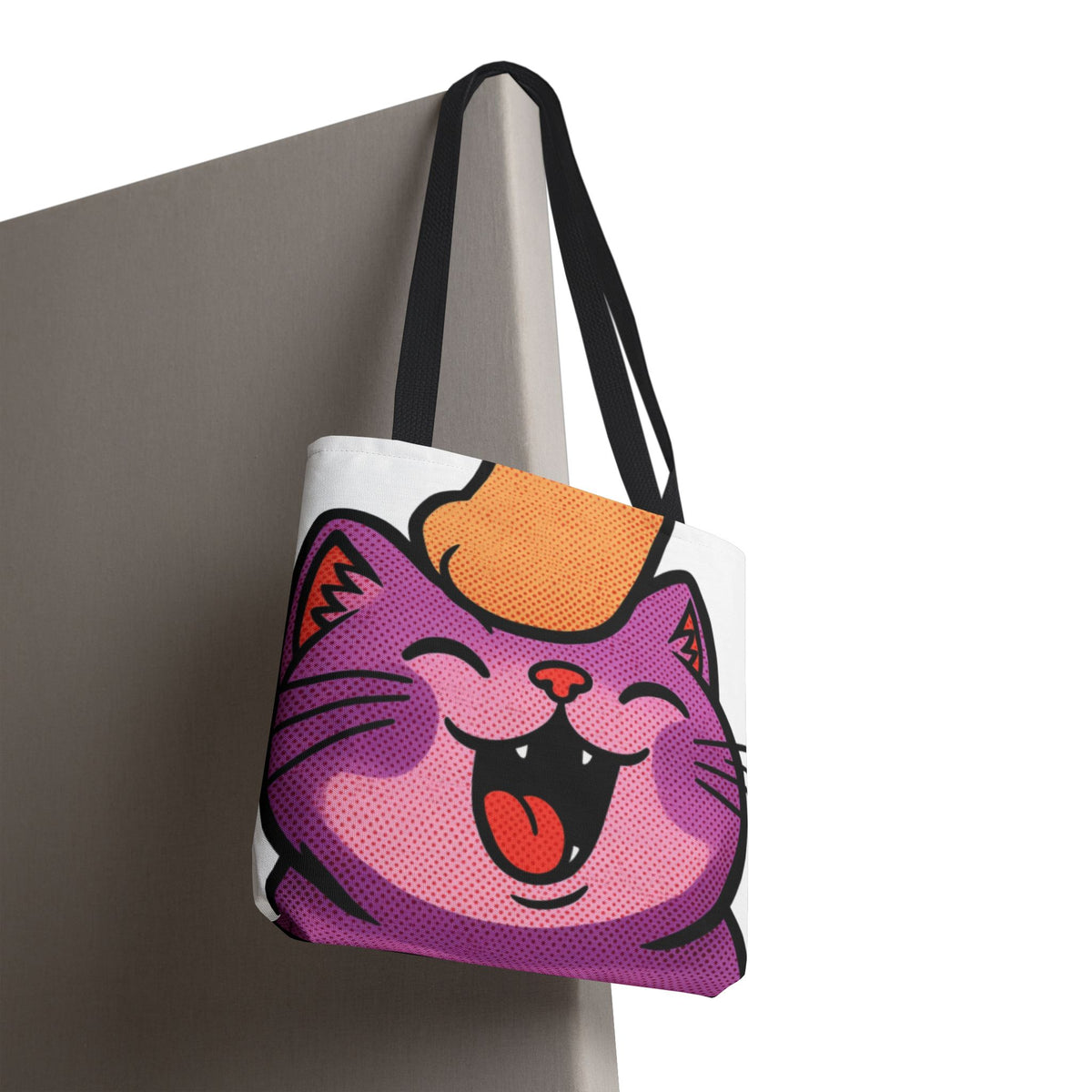 Happy Purple Cat Tote Bag — Cute Kawaii Cat Face AOP Tote