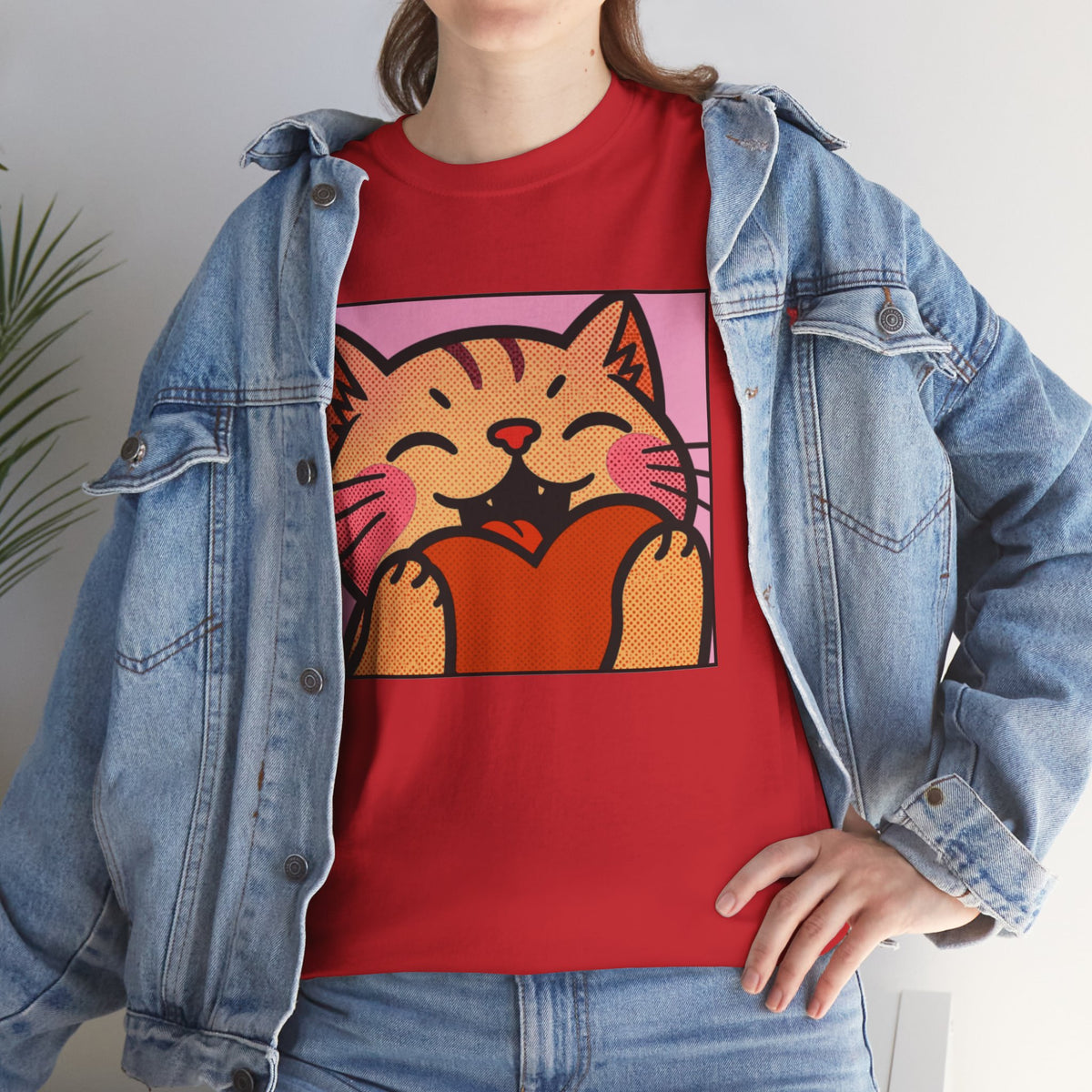 Cute Cat Holding Heart T‑Shirt — Cute Kitty Love Graphic Tee