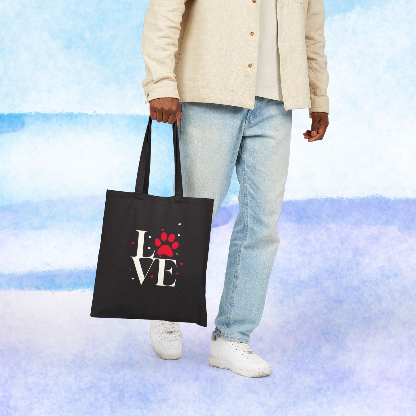 Love Paw Print Tote Bag — Cotton Canvas Pet Lover Tote