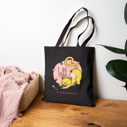 Yoga Cat Cotton Canvas Tote Bag | Eco-Friendly Shopping Bag, Gift for Cat Lovers, Yoga Enthusiasts, Casual Use, Funny Tote