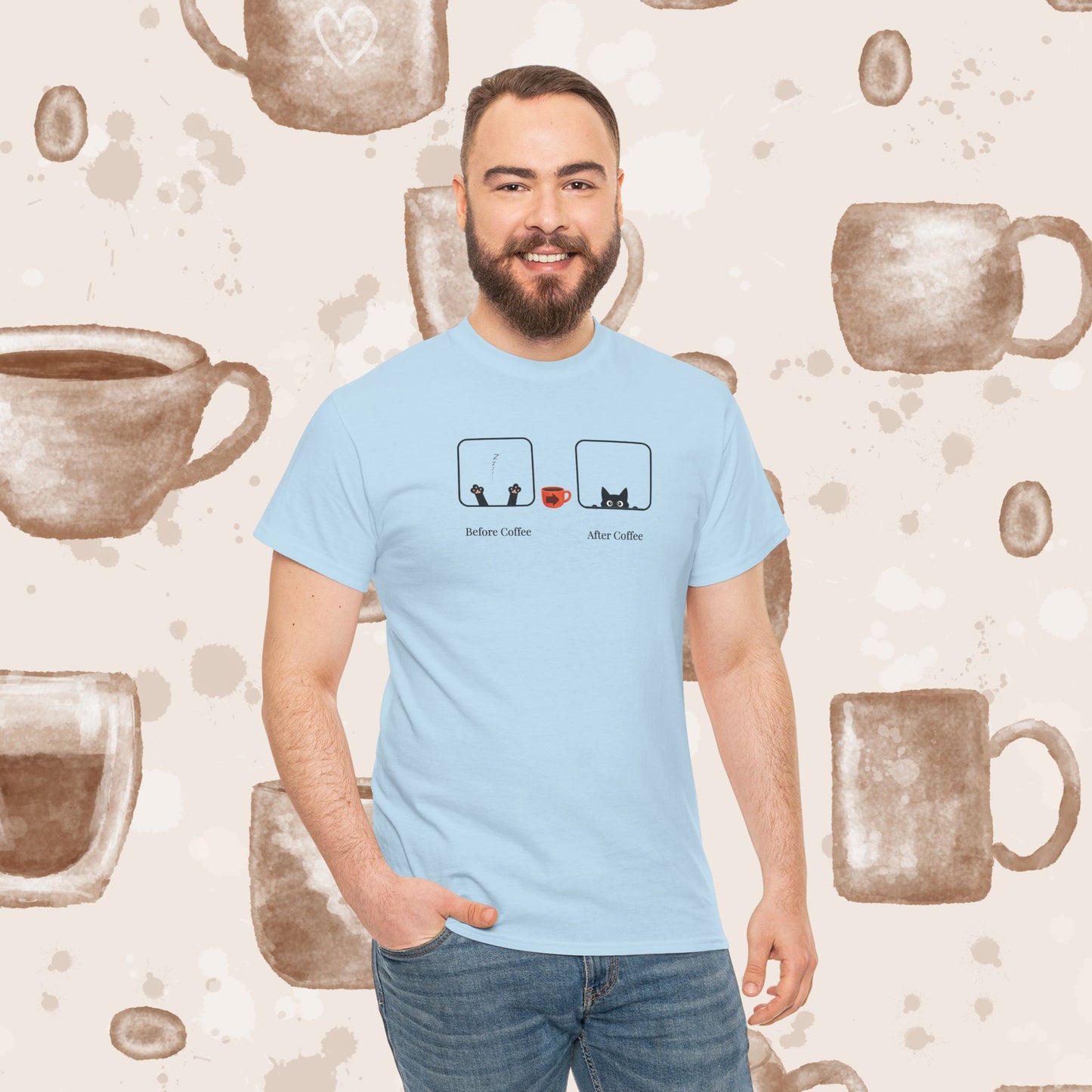 Before Coffee / After - Minimalist Coffee Cat Lover Graphic Tee