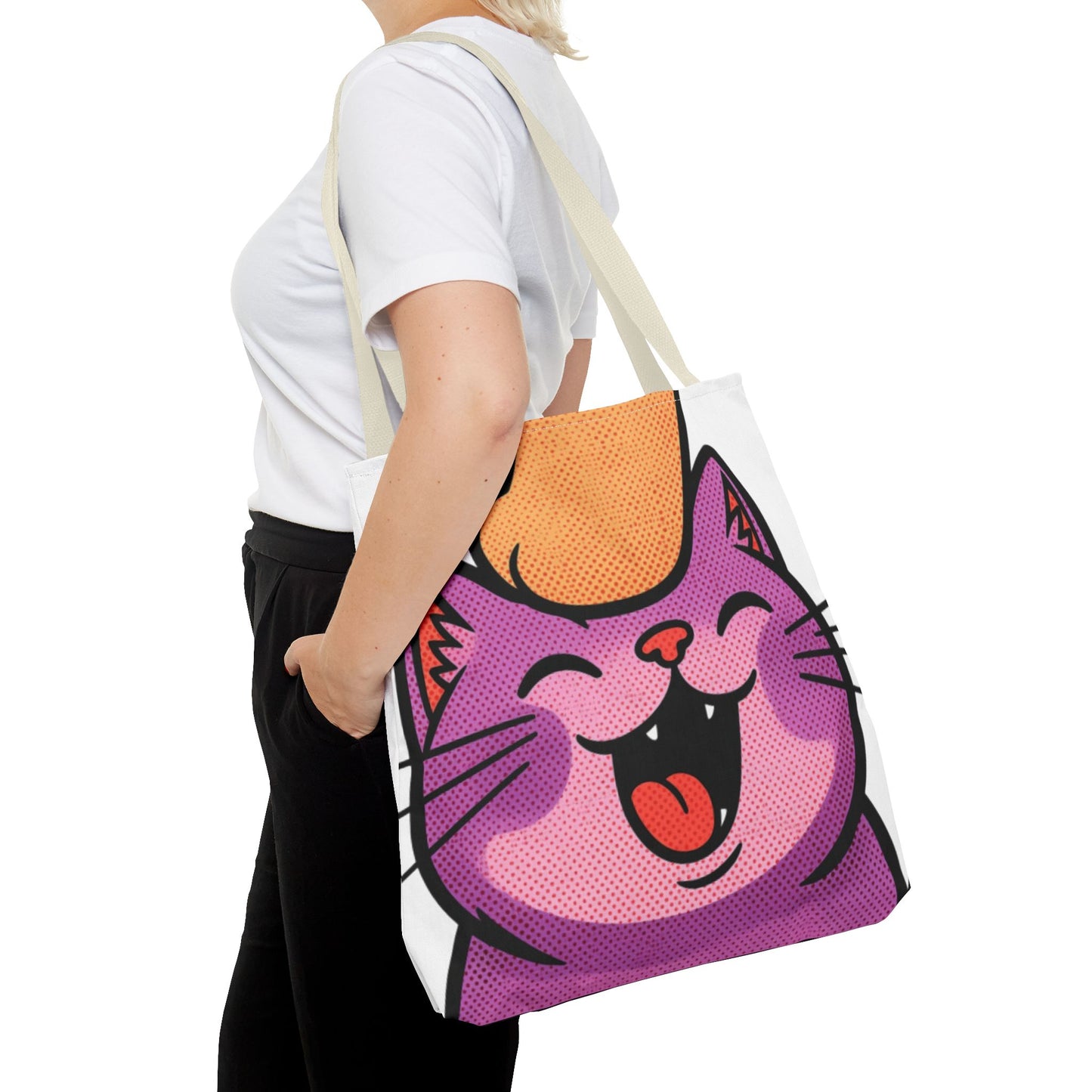 Happy Purple Cat Tote Bag — Cute Kawaii Cat Face AOP Tote