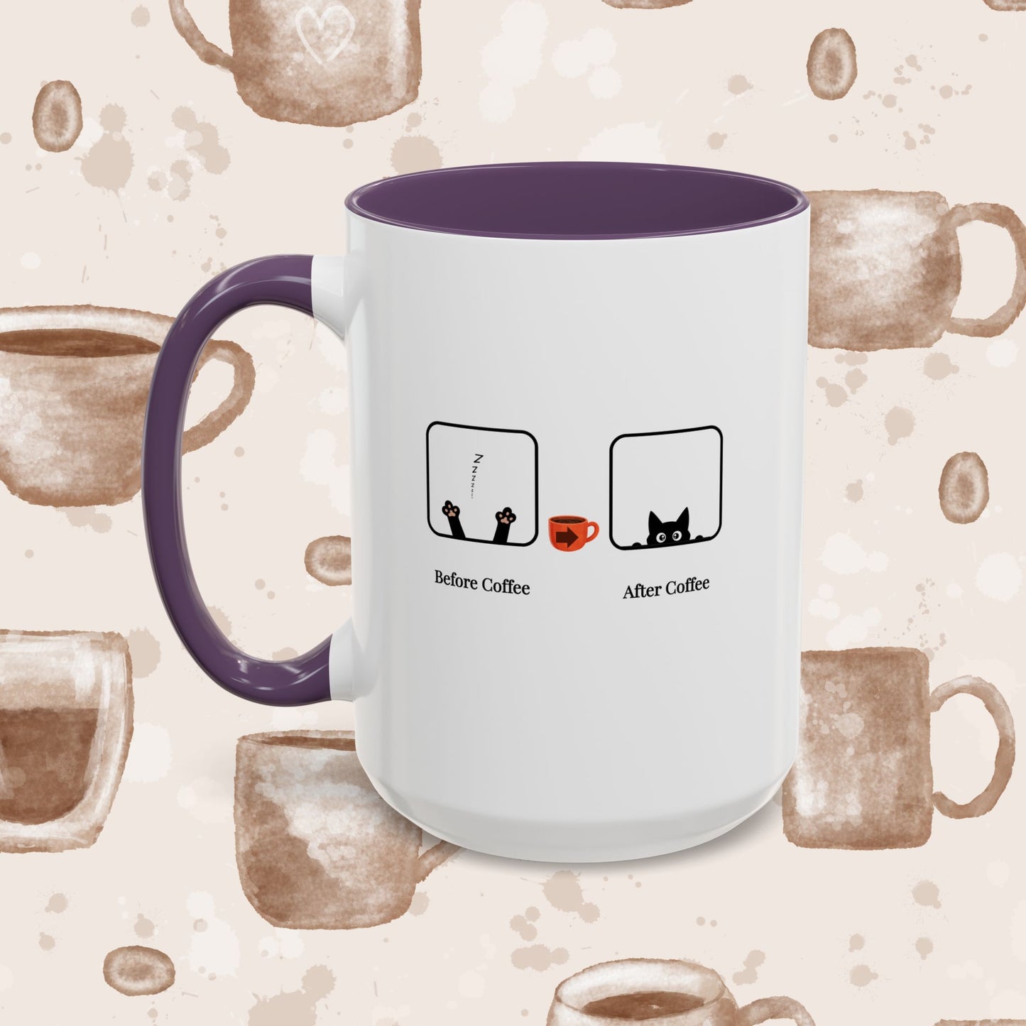 Coffee Mug — "Before Coffee / After Coffee" Cat Accent Mug (11/15oz)