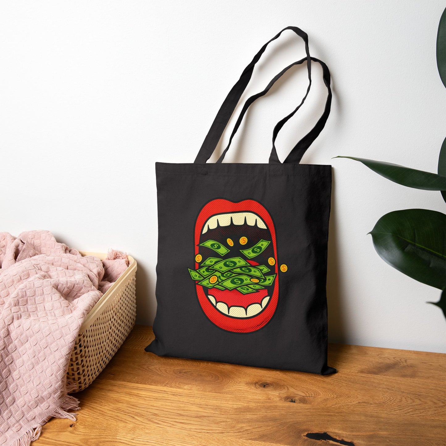Eating Prosperity - Pop Art Money Mouth Graphic - Canvas Tote