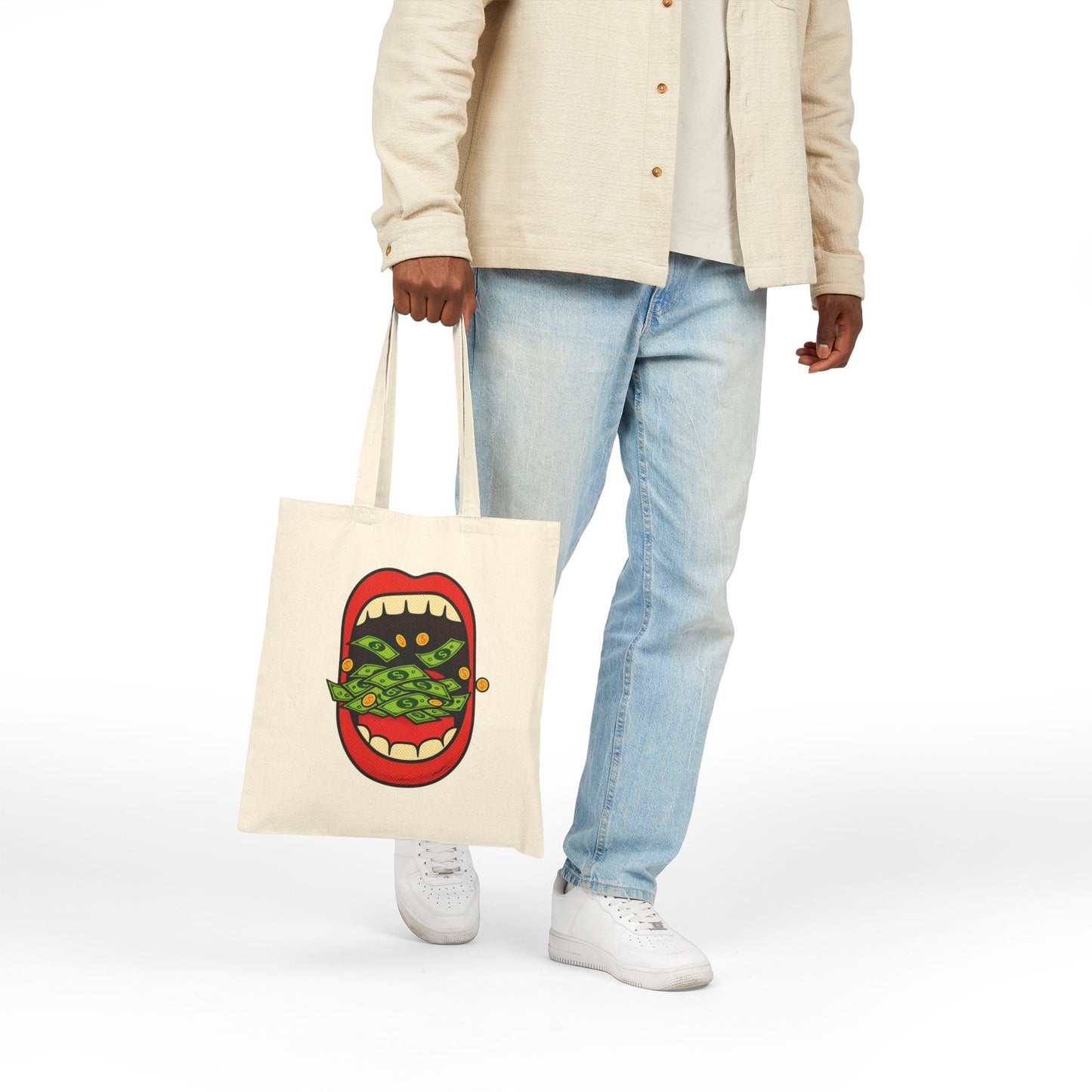Eating Prosperity - Pop Art Money Mouth Graphic - Canvas Tote