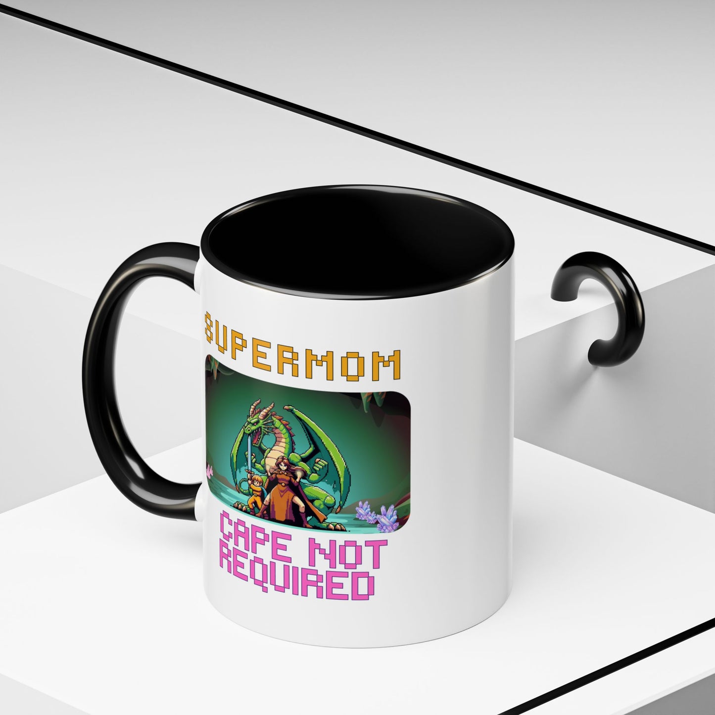 Dungeon Crawling Coffee Mug — "Supermom: Cape Not Required" Accent Mug (11/15oz)