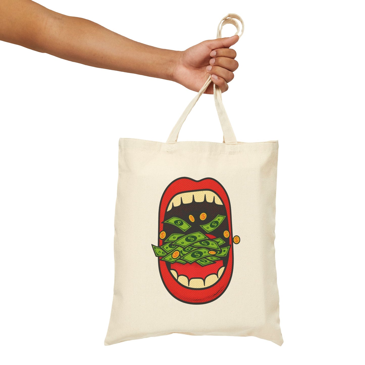 Eating Prosperity - Pop Art Money Mouth Graphic - Canvas Tote