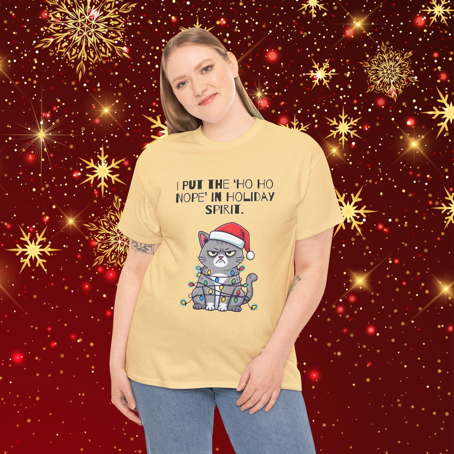 Grumpy Cat Christmas T-Shirt – "I Put the 'Ho Ho Nope' in Holiday Spirit"