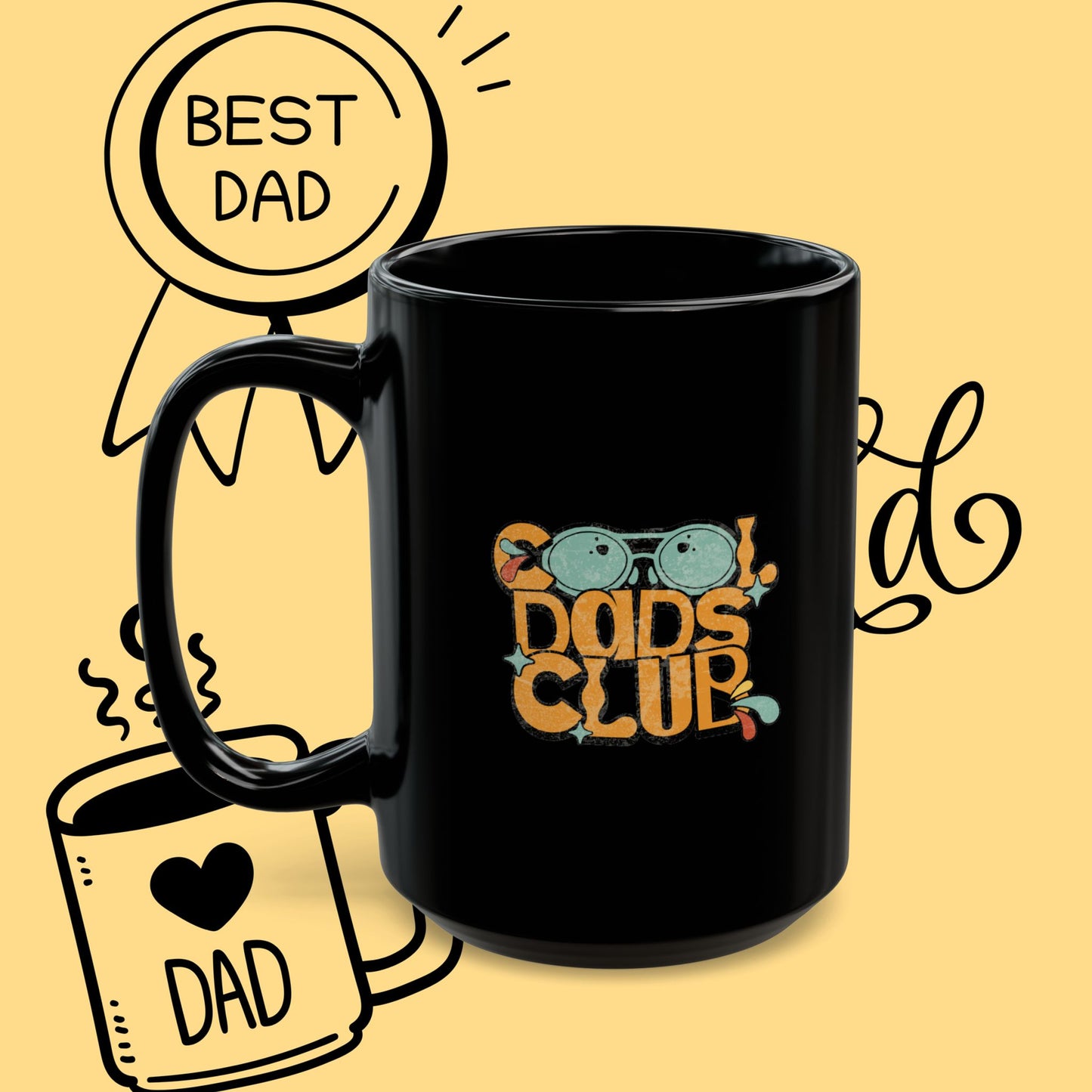Cool Dad's Club Black Mug — Retro 'Cool Dad's Club' Coffee Cup (11oz & 15oz)