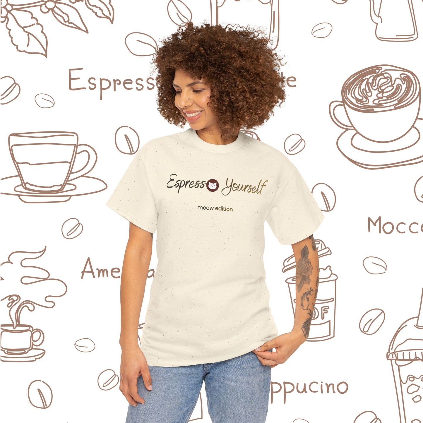 "Espresso Yourself Meow Edition" Coffee Cat T-Shirt — Minimalist Tee, Baristas Gift, Espresso Lovers