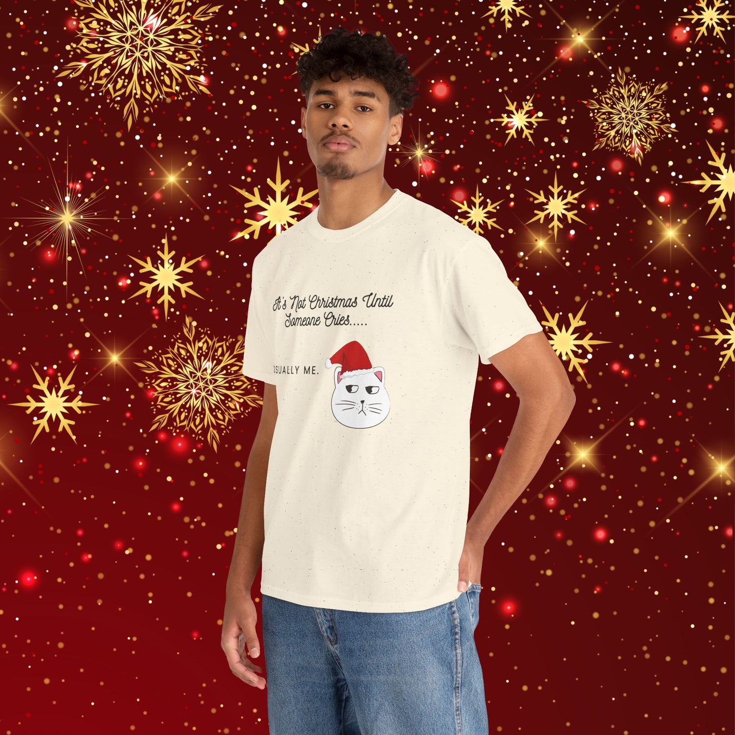 Grumpy Santa Cat Christmas Tee — "It's Not Christmas Until Someone Cries... Usually Me."