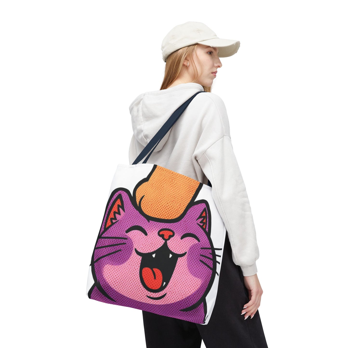Happy Purple Cat Tote Bag — Cute Kawaii Cat Face AOP Tote