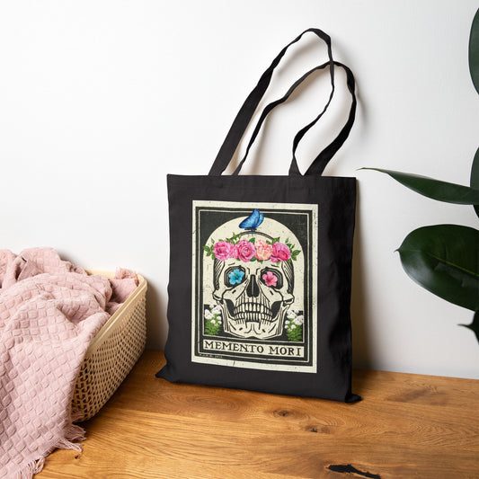 Memento Mori Floral Skull Tote Bag, Eco-Friendly Shopping Bag, Boho Chic Gift, Reusable Market Tote, Stylish Carryall