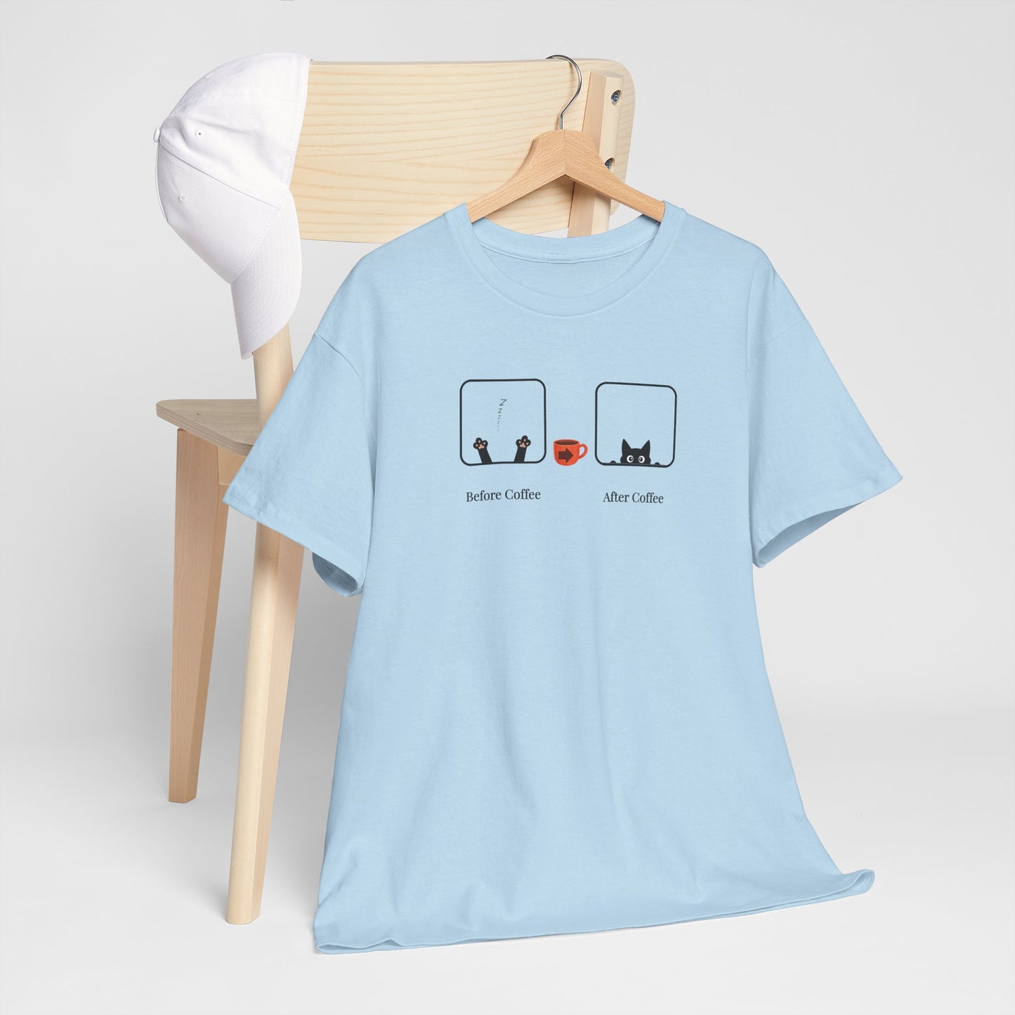 Before Coffee / After - Minimalist Coffee Cat Lover Graphic Tee