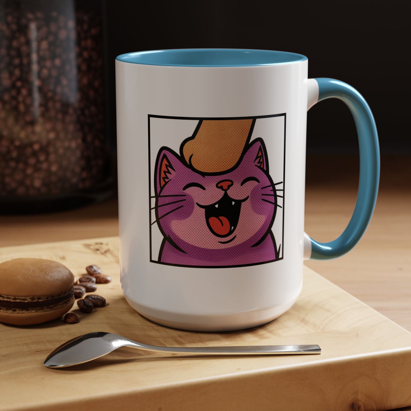 Pet Me, Purrfectly Happy Twitch Emote Cat Accent Coffee Mug – Cute Smiling Cat Illustration (11/15oz)