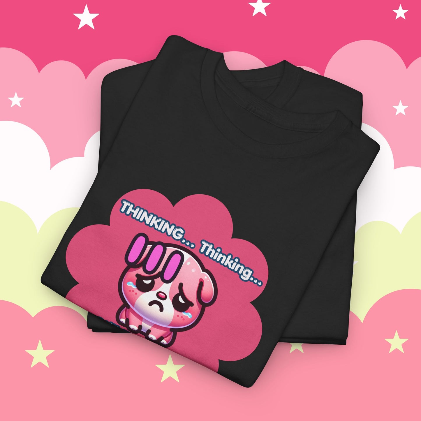 Contemplating Pink Bulldog Emote "Thinking... Still Thinking!" MoodT-Shirt