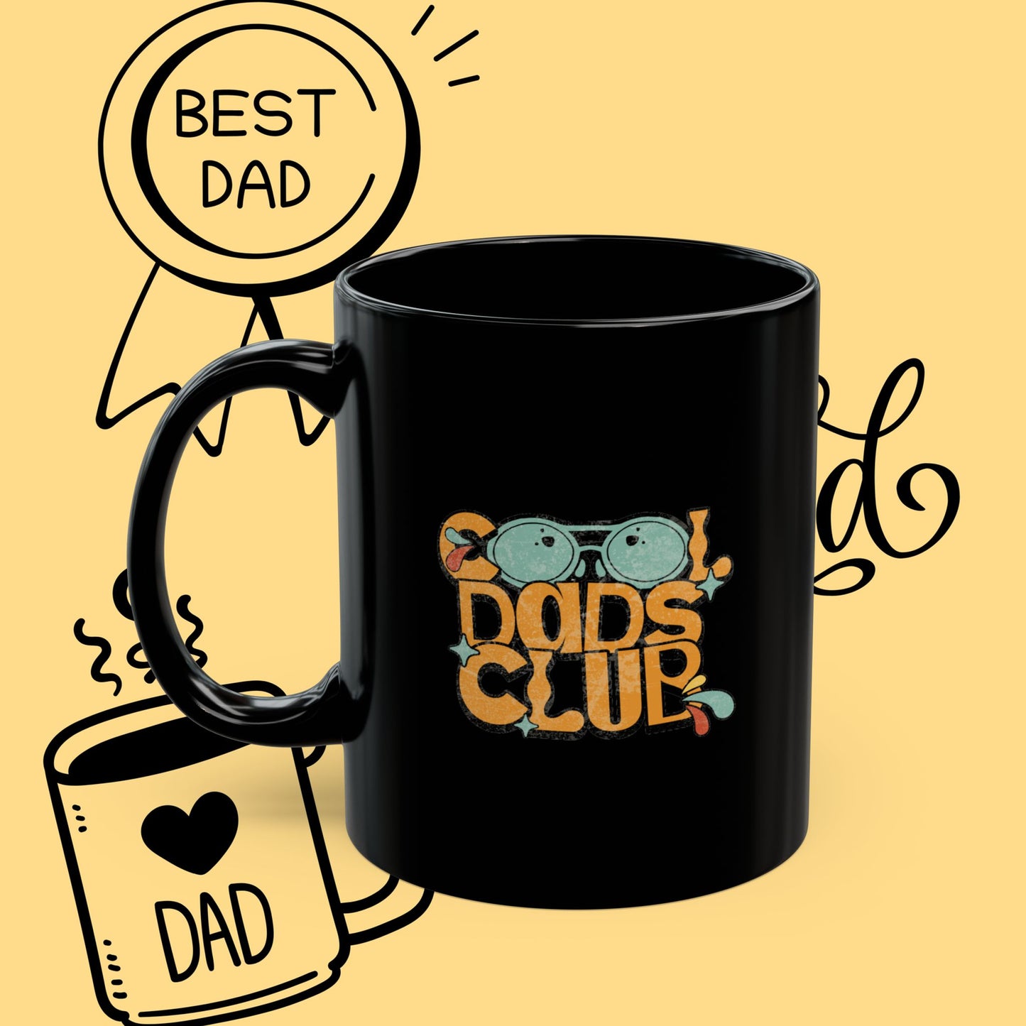 Cool Dad's Club Black Mug — Retro 'Cool Dad's Club' Coffee Cup (11oz & 15oz)