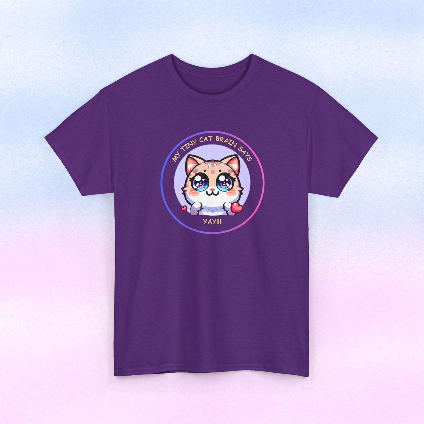 Kawaii Cat Mood Emote Tee — "My Tiny Cat Brain Says, Yay!"