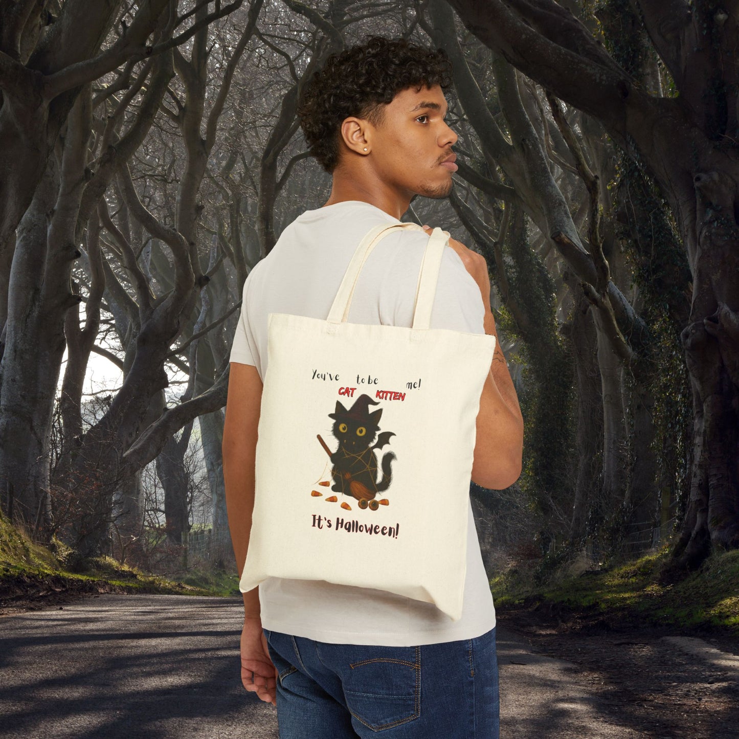 You've Cat to be Kitten me! Halloween Cat Tote Bag, Cute Trick or Treat Bag, Eco-Friendly Canvas Carrier, Fall Season Shopping Bag, Gift for Cat Lovers