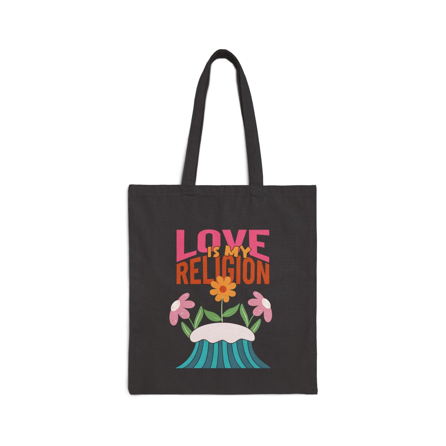 Love Is My Religion Cotton Tote — Floral Retro Canvas Bag