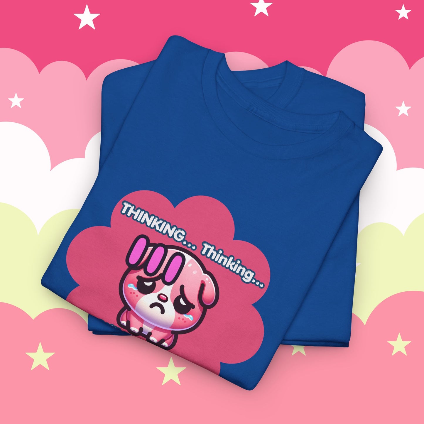 Contemplating Pink Bulldog Emote "Thinking... Still Thinking!" MoodT-Shirt
