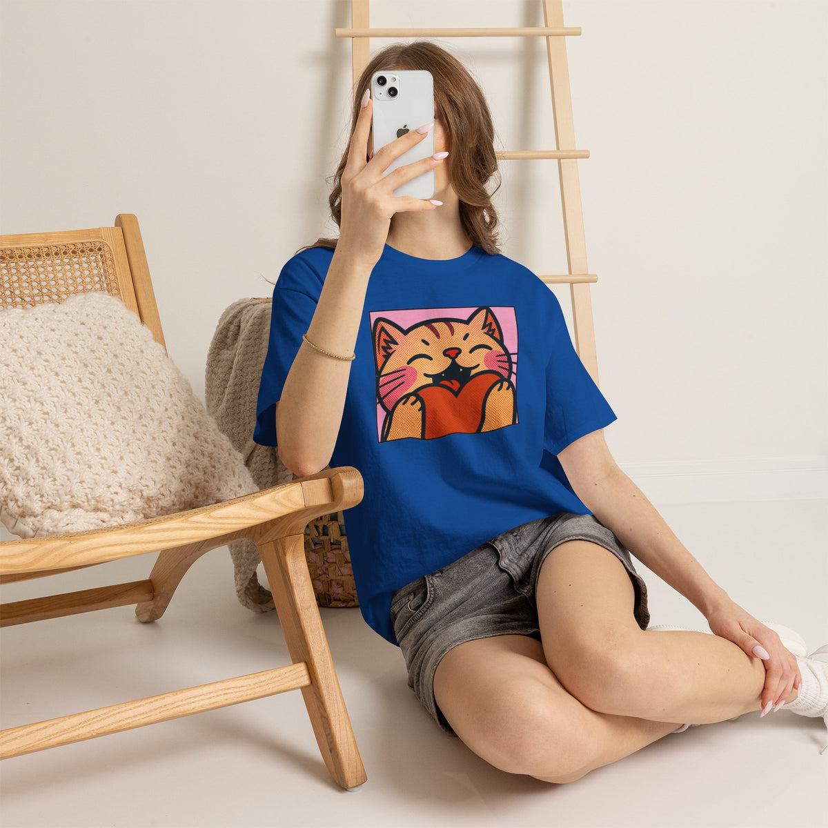 Cute Cat Holding Heart T‑Shirt — Cute Kitty Love Graphic Tee