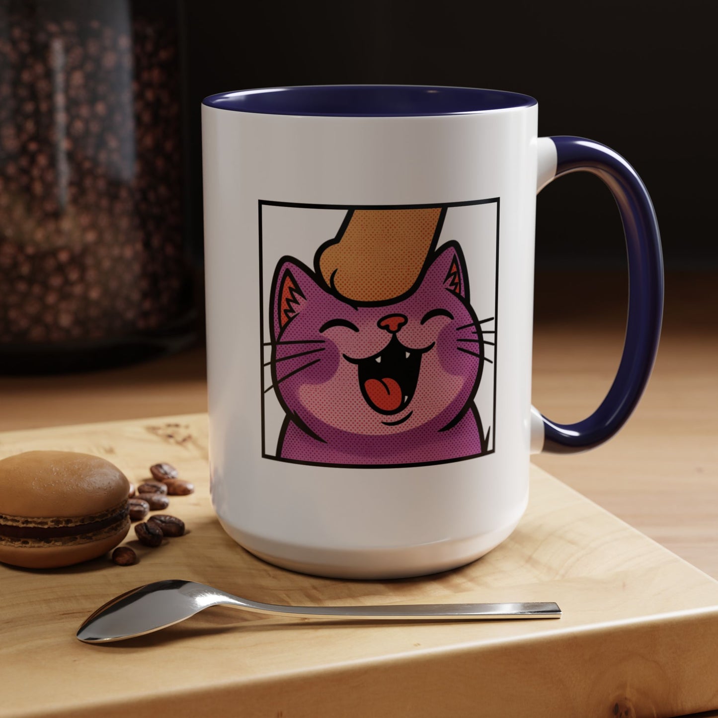Pet Me, Purrfectly Happy Twitch Emote Cat Accent Coffee Mug – Cute Smiling Cat Illustration (11/15oz)
