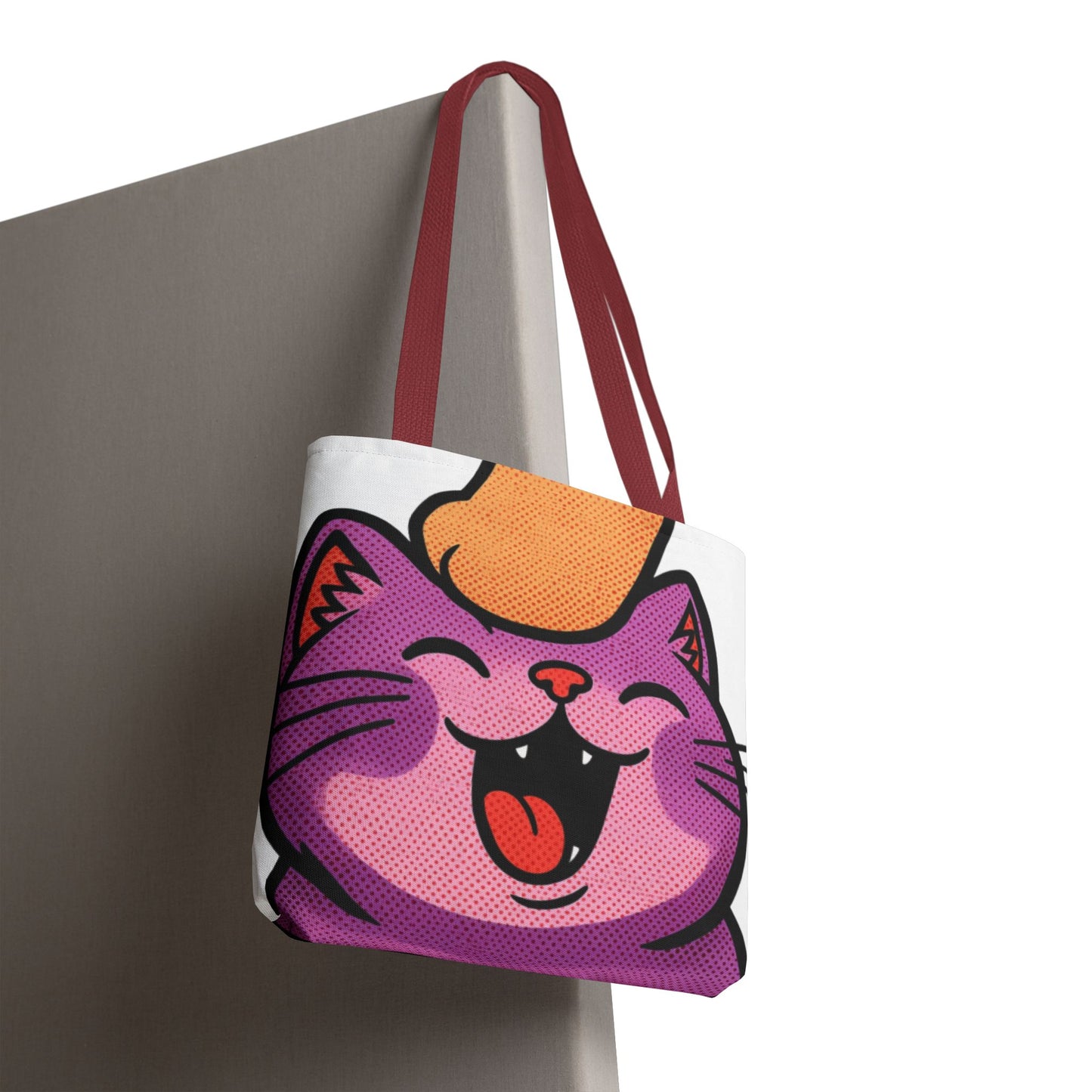 Happy Purple Cat Tote Bag — Cute Kawaii Cat Face AOP Tote