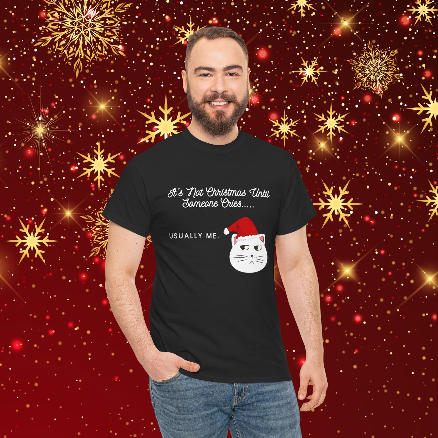 Grumpy Santa Cat Christmas Tee — "It's Not Christmas Until Someone Cries... Usually Me."