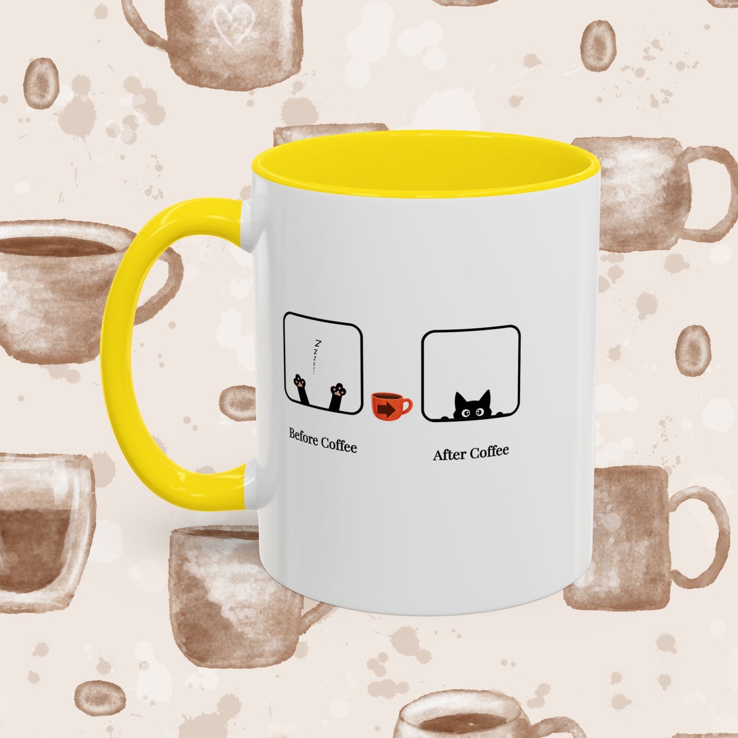 Coffee Mug — "Before Coffee / After Coffee" Cat Accent Mug (11/15oz)