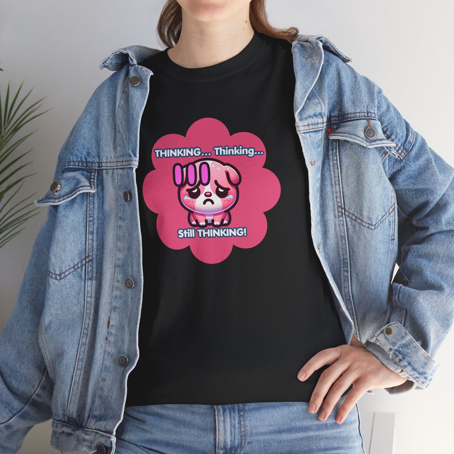 Contemplating Pink Bulldog Emote "Thinking... Still Thinking!" MoodT-Shirt
