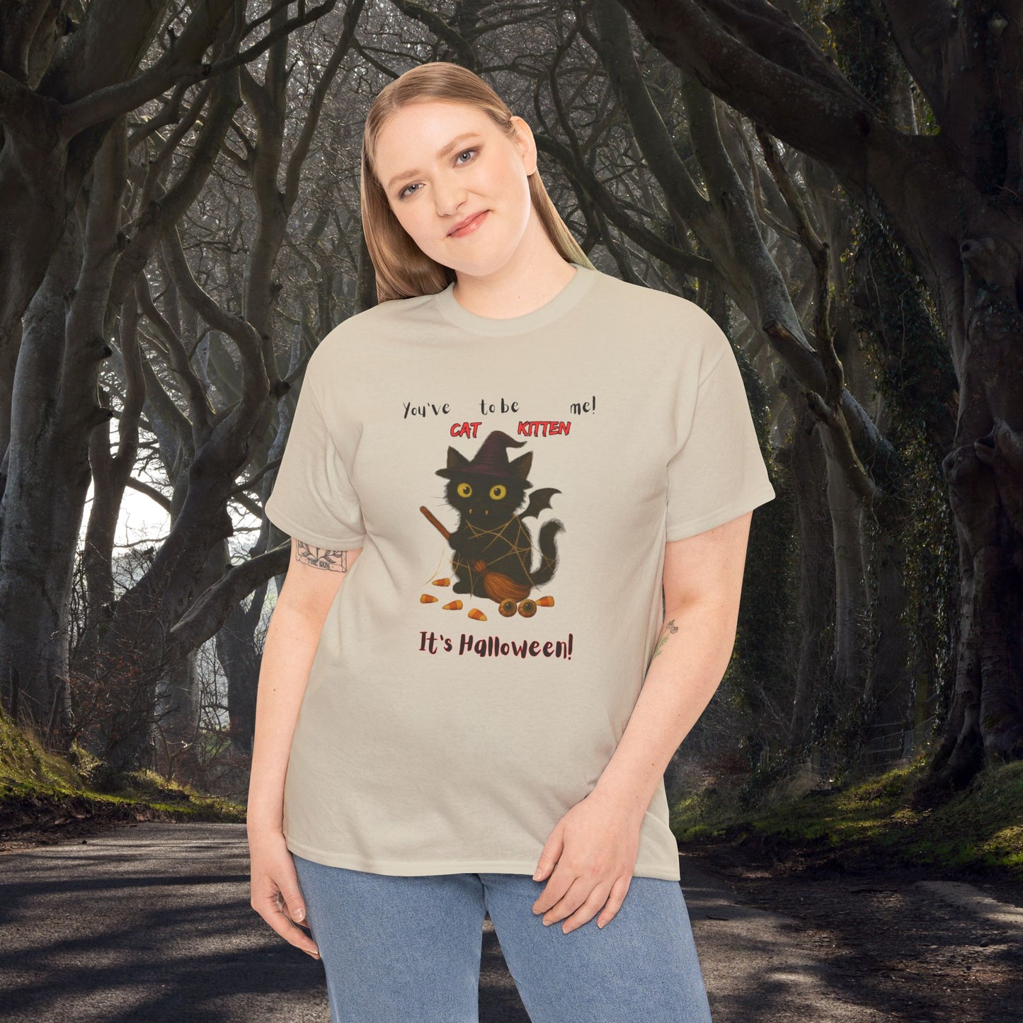 You've Cat to be Kitten me! Halloween Cat T-Shirt, Cozy Graphic Tee, Unisex Cotton Tee, Spooky Season Apparel, Gift for Cat Lovers, Halloween Costume Top