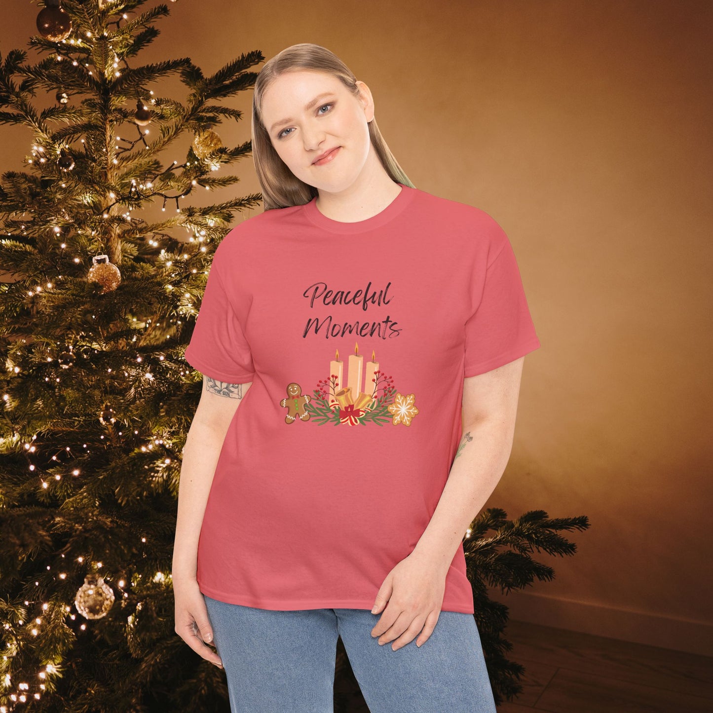 Peaceful Moments Tee — Holiday Candle & Floral Graphic T-Shirt, Cozy Christmas Aesthetic