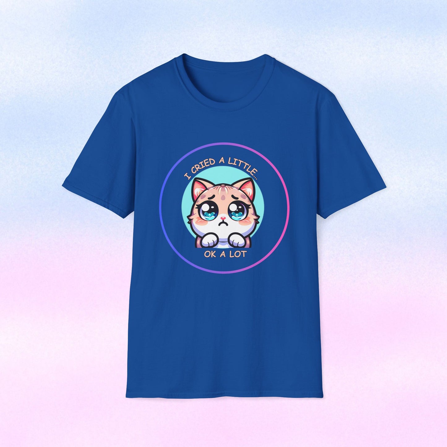 I Cried a Little.... OK a Lot - Sad Kawaii Cat Illustration T-Shirt | Cute Crying Kitty Graphic
