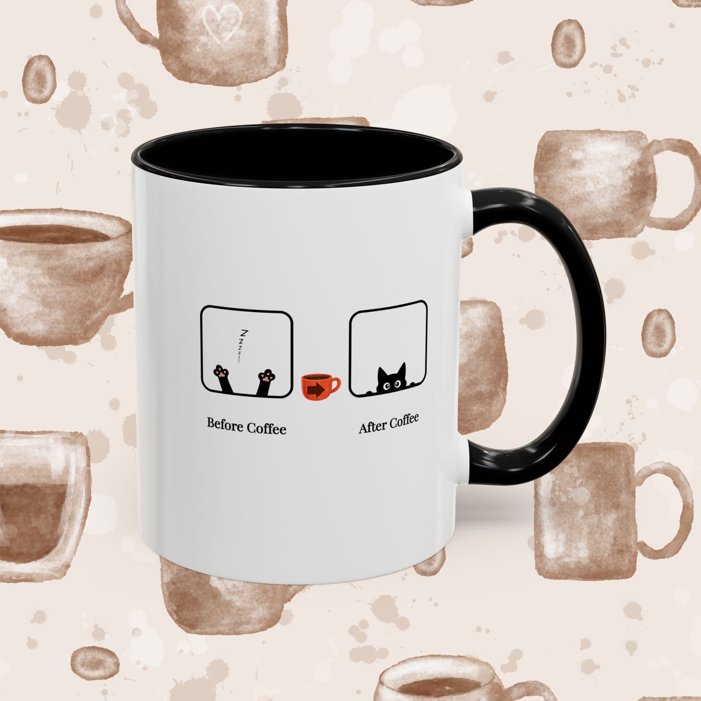 Coffee Mug — "Before Coffee / After Coffee" Cat Accent Mug (11/15oz)
