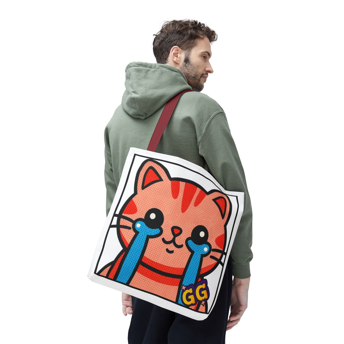 Good Game Tears of Joy - Cute Crying Cat Tote Bag – Kawaii Pop Art Cat Emote GG