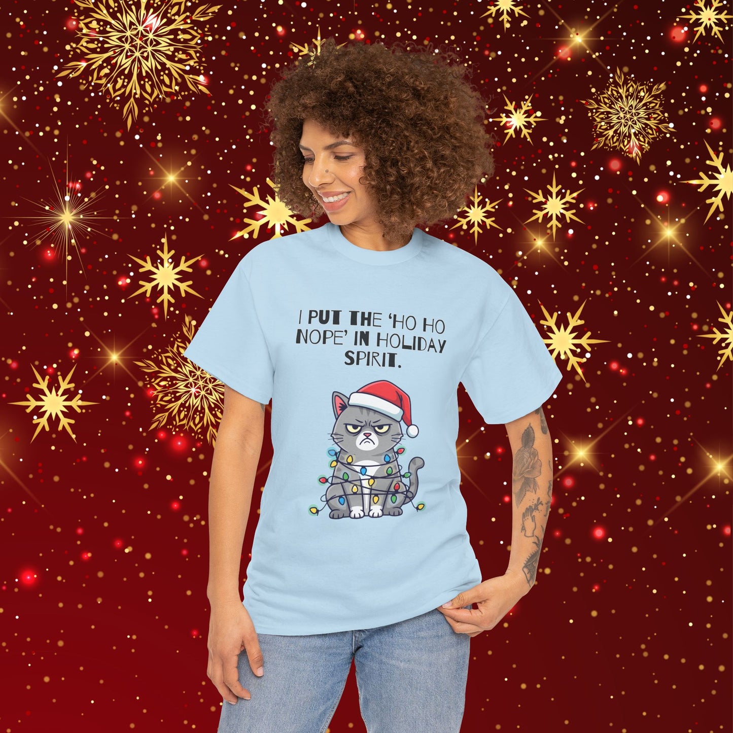 Grumpy Cat Christmas T-Shirt – "I Put the 'Ho Ho Nope' in Holiday Spirit"
