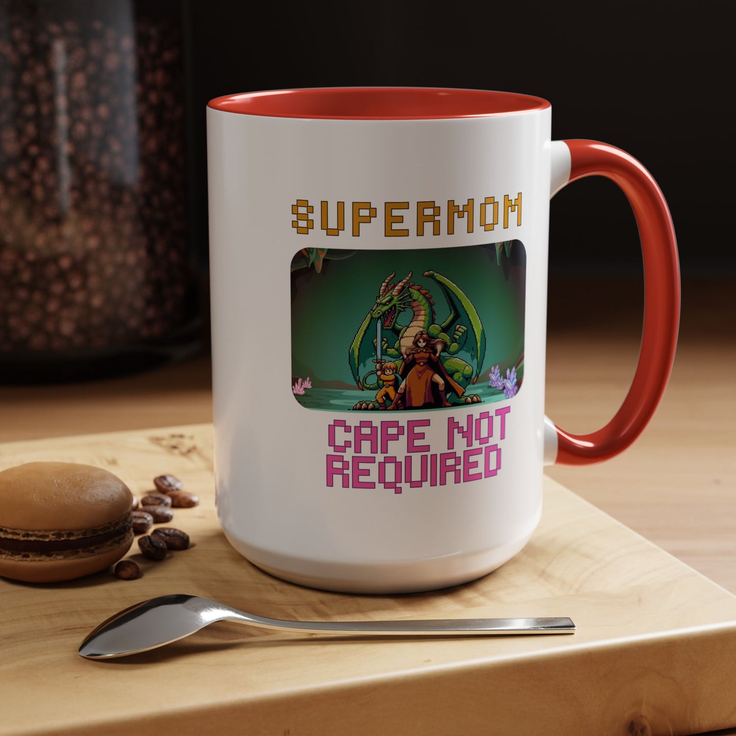 Dungeon Crawling Coffee Mug — "Supermom: Cape Not Required" Accent Mug (11/15oz)