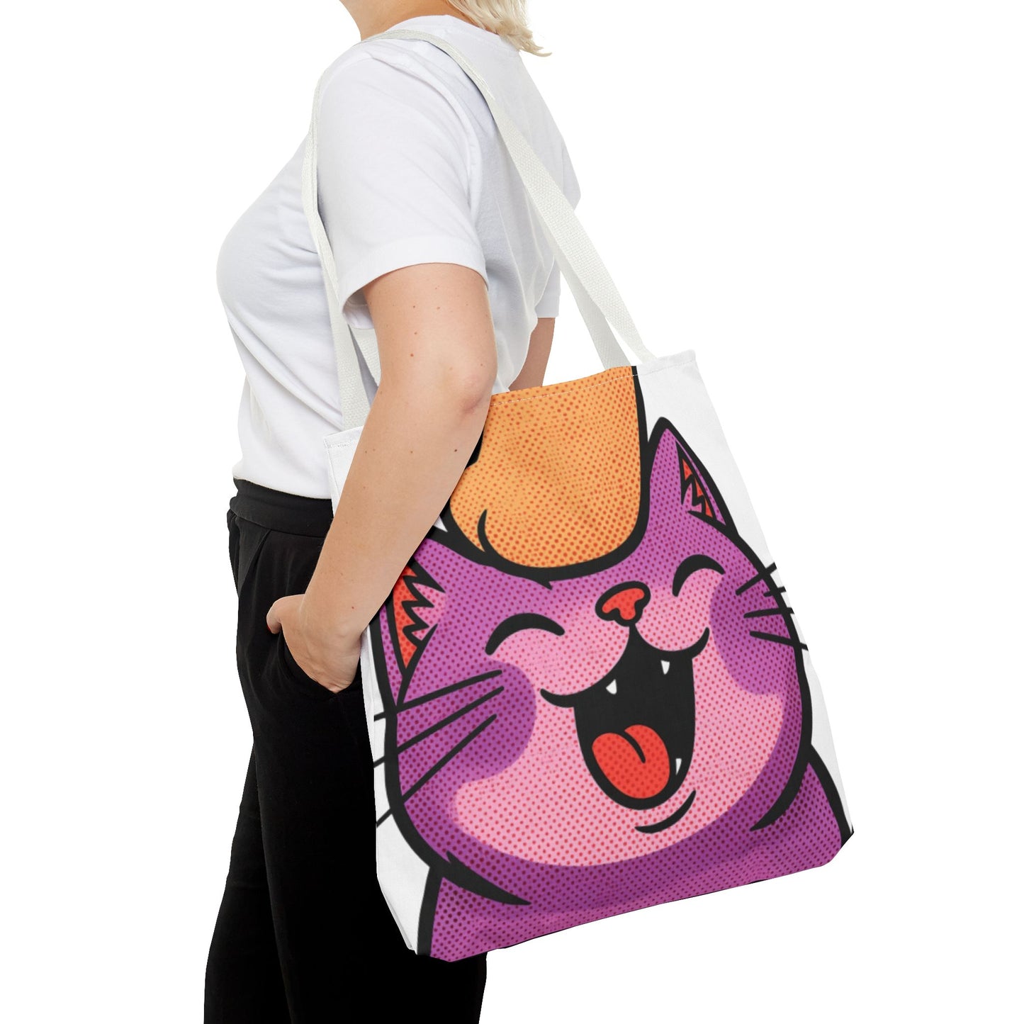 Happy Purple Cat Tote Bag — Cute Kawaii Cat Face AOP Tote