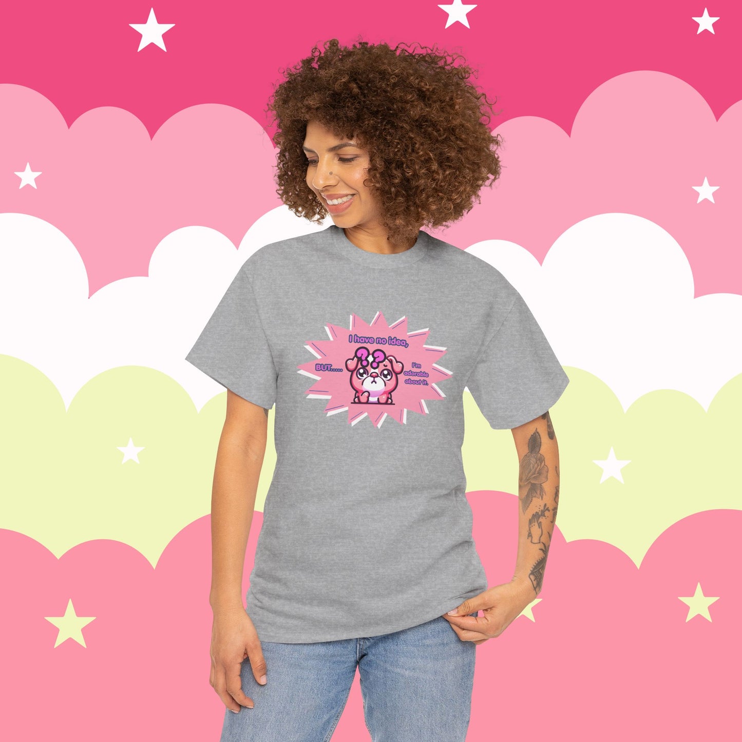 Confused Pink Bulldog Tee — "I Have No Idea, But... I'm Adorable About It."