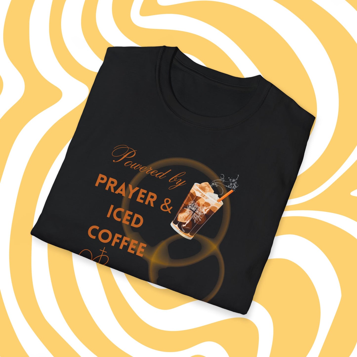 Fueled by Faith & Caffeine - "Powered by Prayer & Iced Coffee" Christian Tee - Perfect Gift for Baristas, Birthdays, and Summer Days