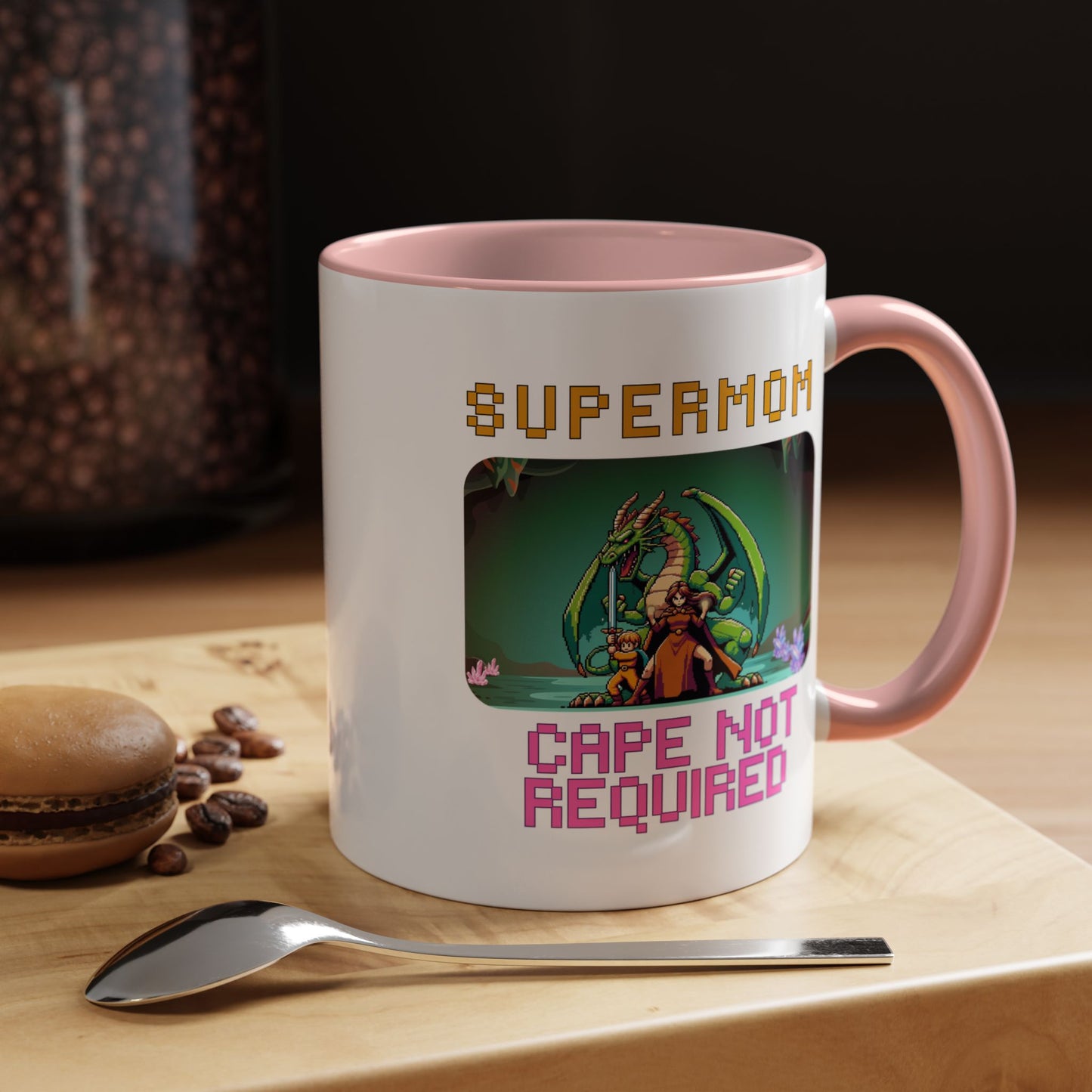 Dungeon Crawling Coffee Mug — "Supermom: Cape Not Required" Accent Mug (11/15oz)